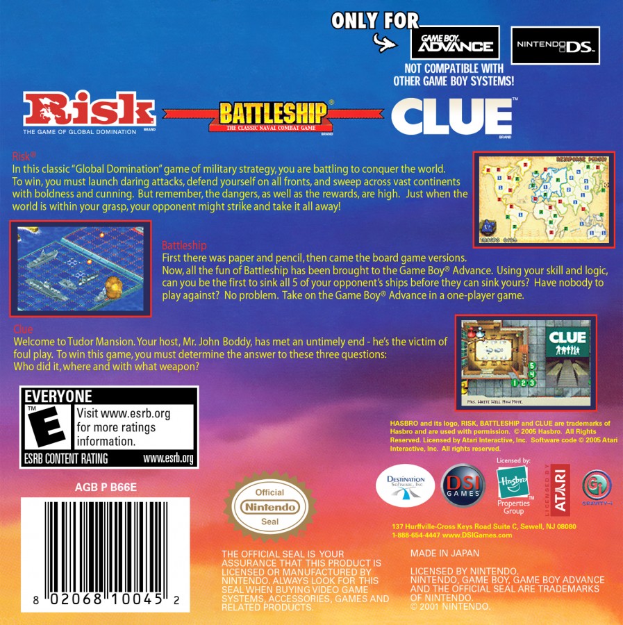 Risk / Battleship / Clue – Game Boy Advance (GBA)