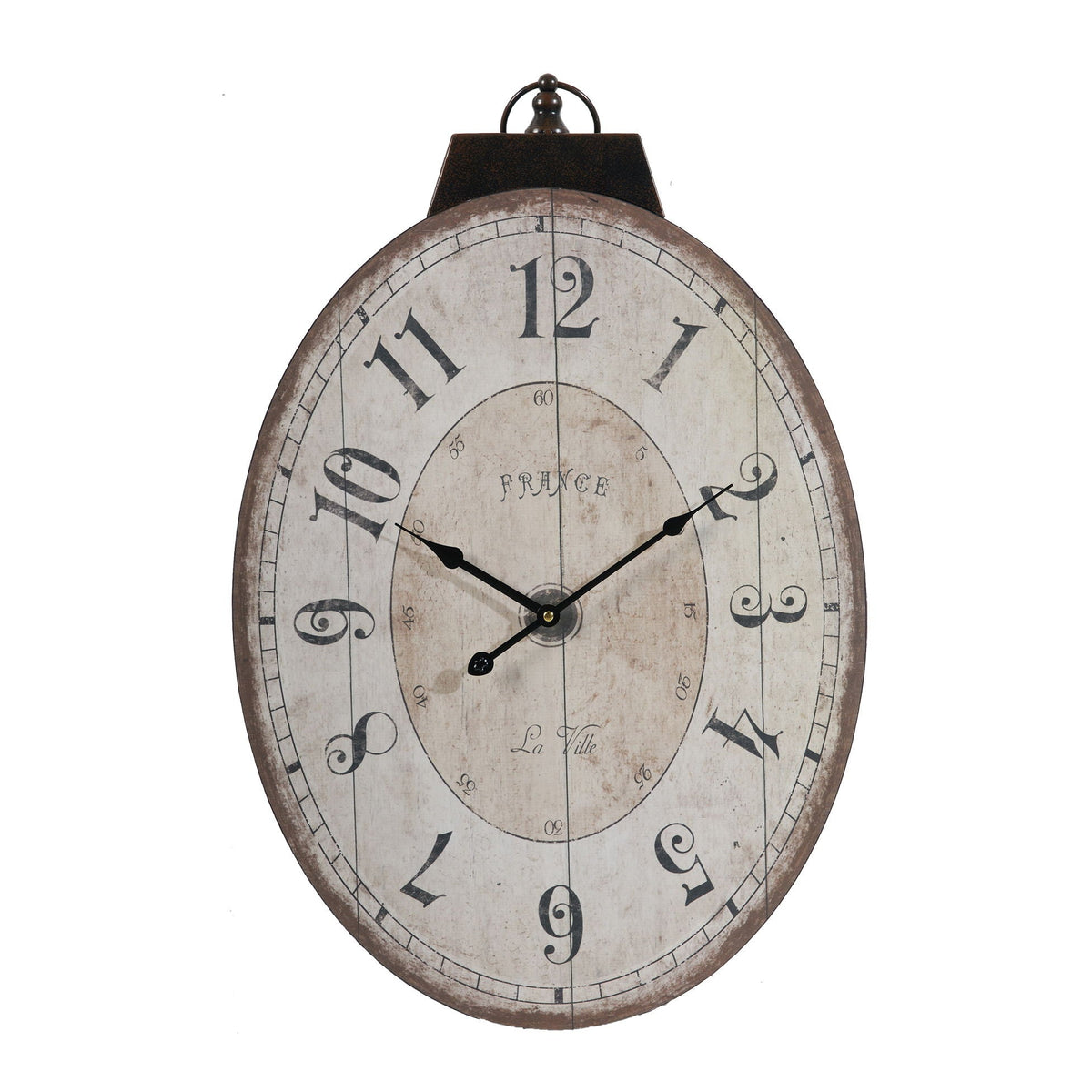Antique Oval Wall Clock with Easy-Hang Design - Ivory