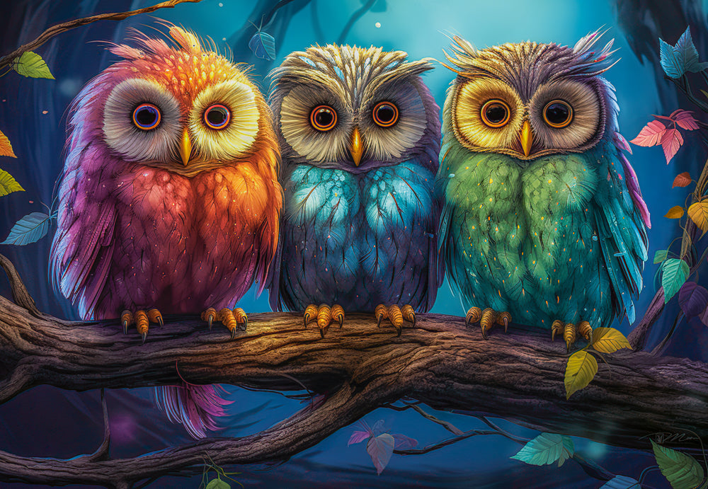 1000 Piece Jigsaw Puzzle, Three Little Owls, Animal Puzzles, Colorful birds, Adult Puzzle, Castorland C-105175-2