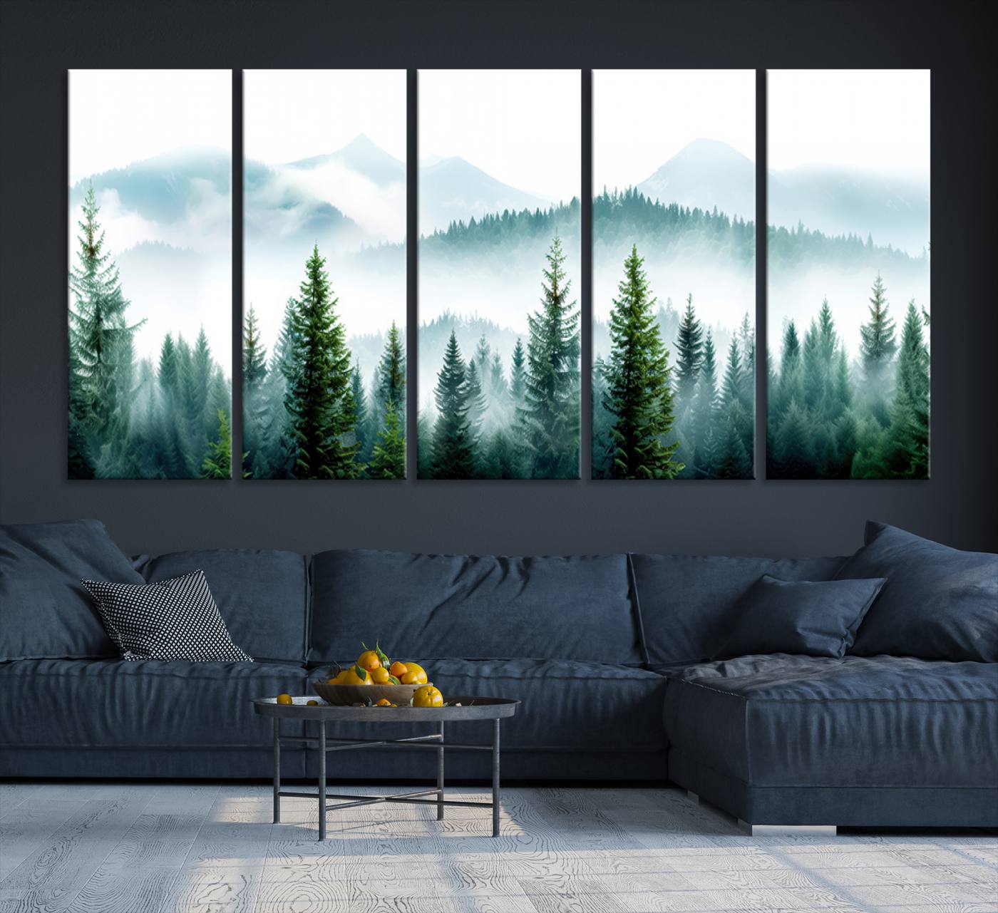 Pine Forest Wall Art Canvas Print – Misty Mountains Foggy