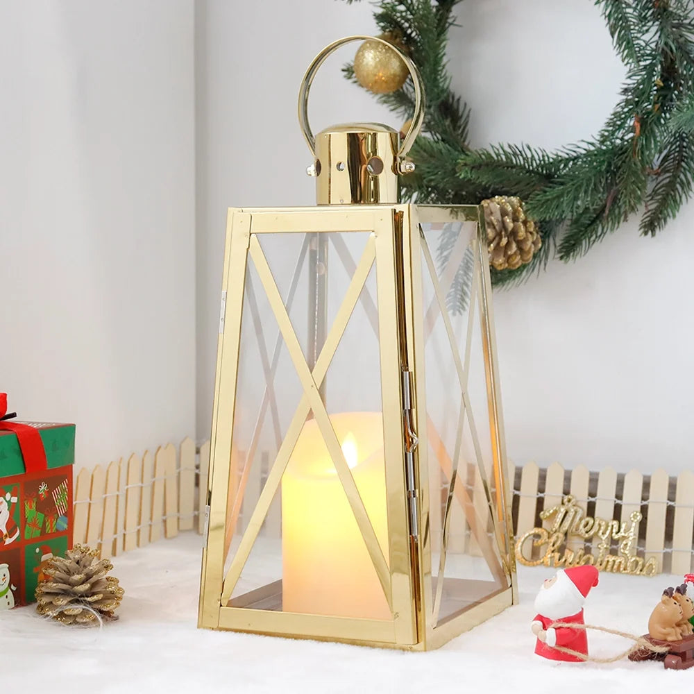 12''H Stainless Steel Decorative Lantern (Trapezoid)