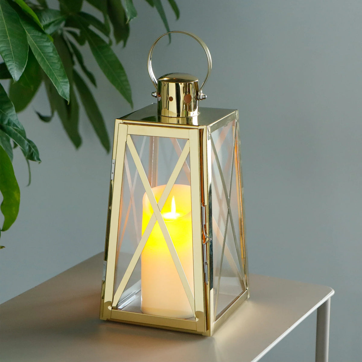 12''H Stainless Steel Decorative Lantern (Trapezoid)