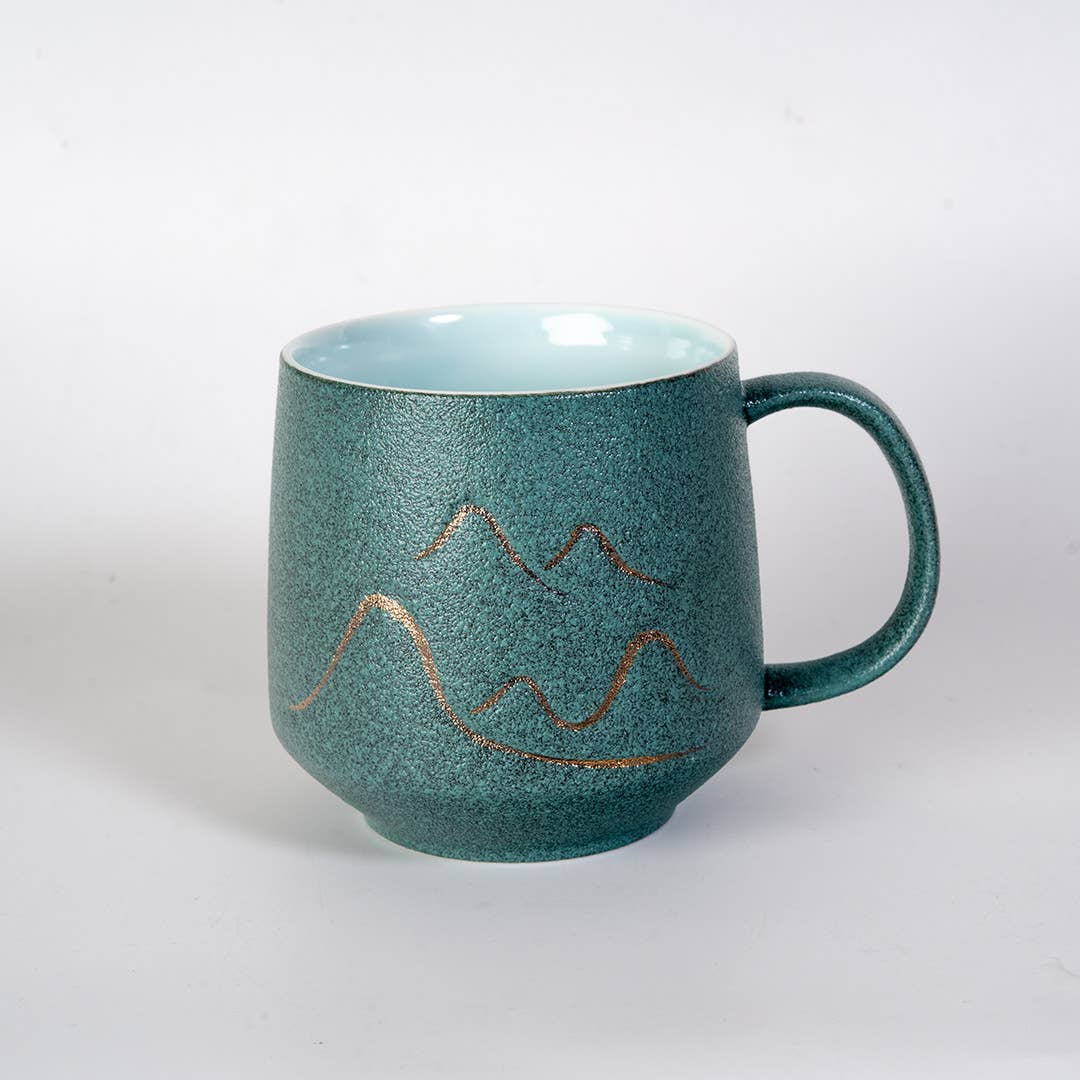 15oz Tea Mugs with Lid and Infuser for Loose Leaf Tea Mountain Design Green (4/48)