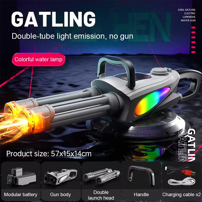 Electric LED Rotating Gatling Water Gun - Auto-Spray Blaster for Kids & Adults (Summer Pool Toy)