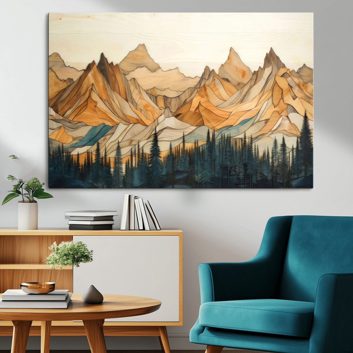 Rustic Wood Mountain Wall Art Print | Triptych Giclee Print