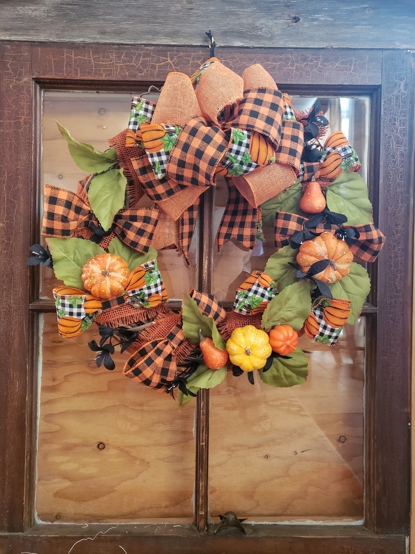 Fall Wreath Vine Black and Orange Jute Ribbon, Multi Color Pumpkins