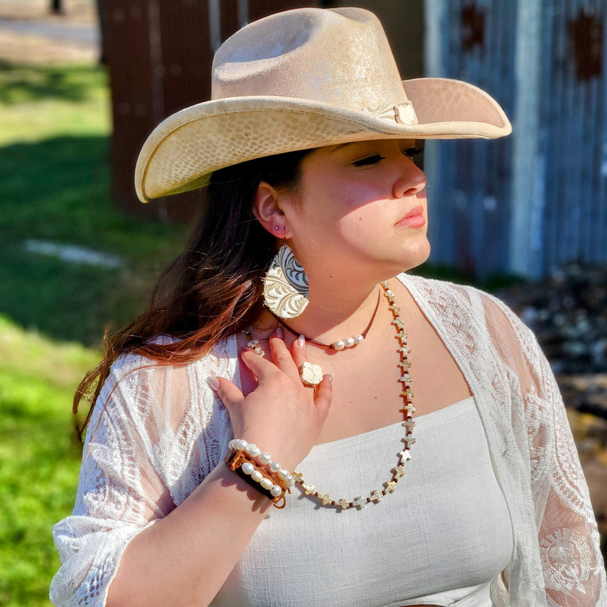 Dusty Leather Narrow Cuff with Genuine Freshwater Pearls 006r