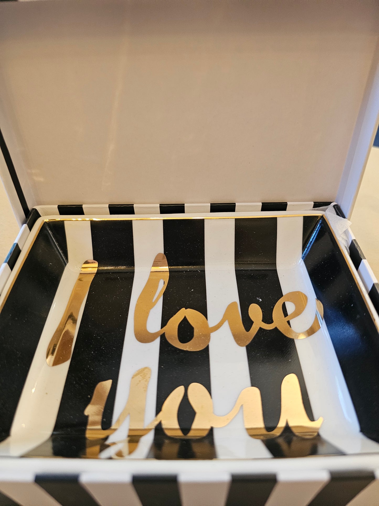 Tray Chic Trinket Box I Love You Black & White Stripe Ceramic