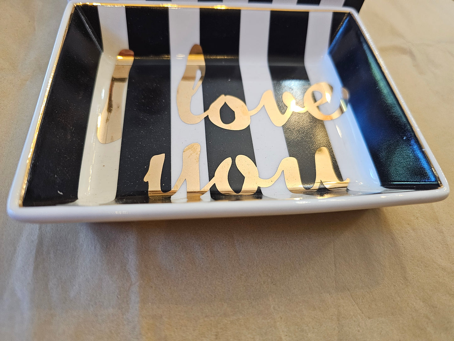 Tray Chic Trinket Box I Love You Black & White Stripe Ceramic