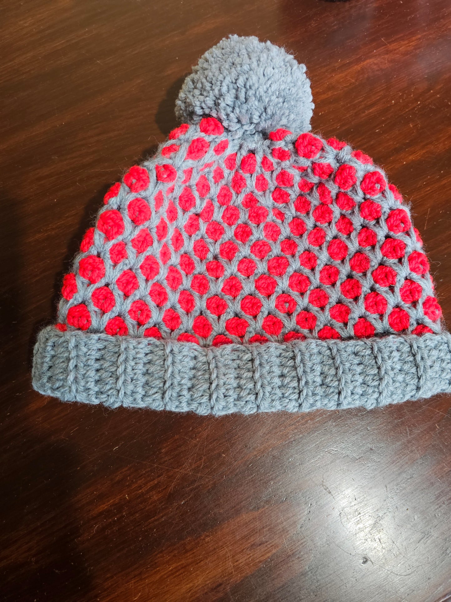 Pom Pom Beanie Diamond Mosaic Crochet