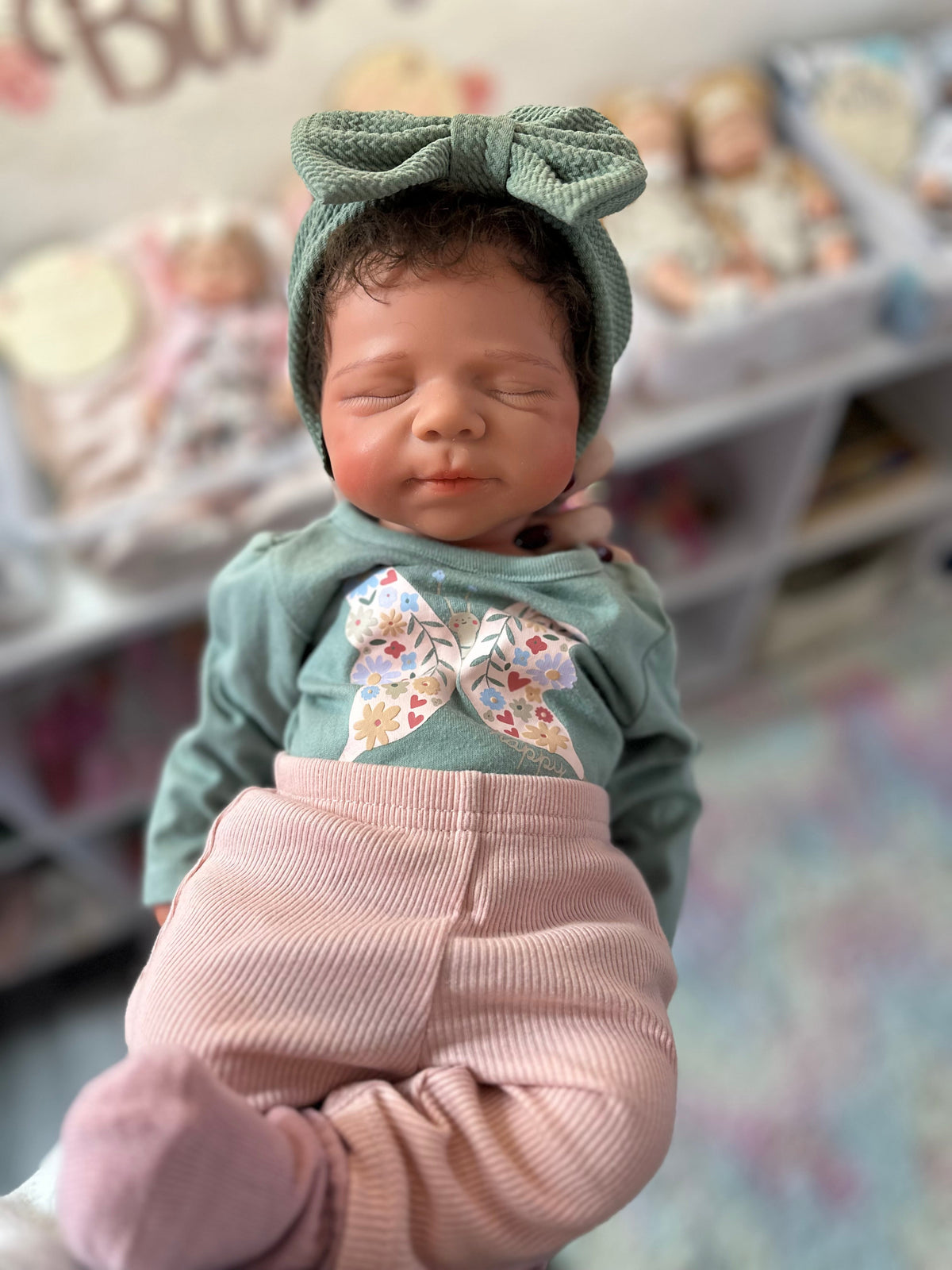 Victoria 19” W/ NEWBORN CURLY HAIR , CUSTOM MADE Full Silicone Tan Skin open mouth tat 5 days