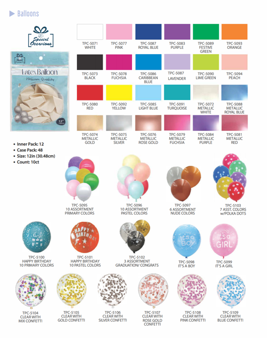 Assortment Primary Colors Latex Party Balloon, 12in, 10ct