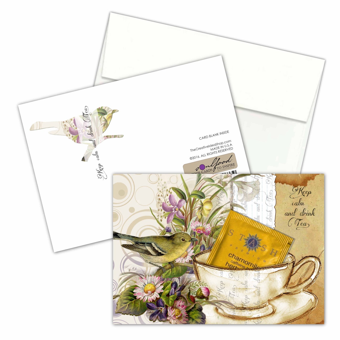 TEA GREETING CARD COLLECTION w. REAL TEA BAGS, Birds Flowers