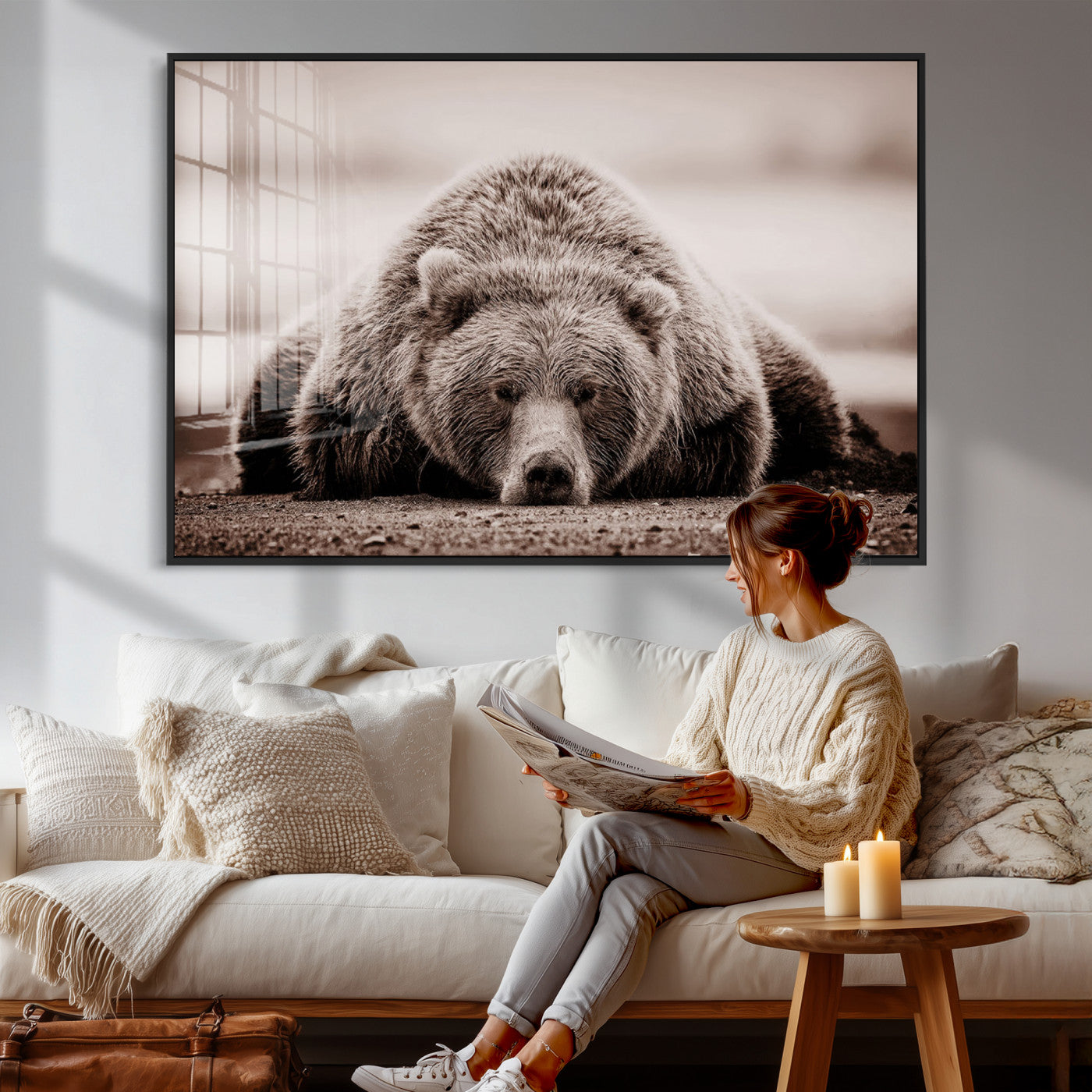 Grizzly Bear Wall Art Print - Bear Canvas Wall Art - Rustic