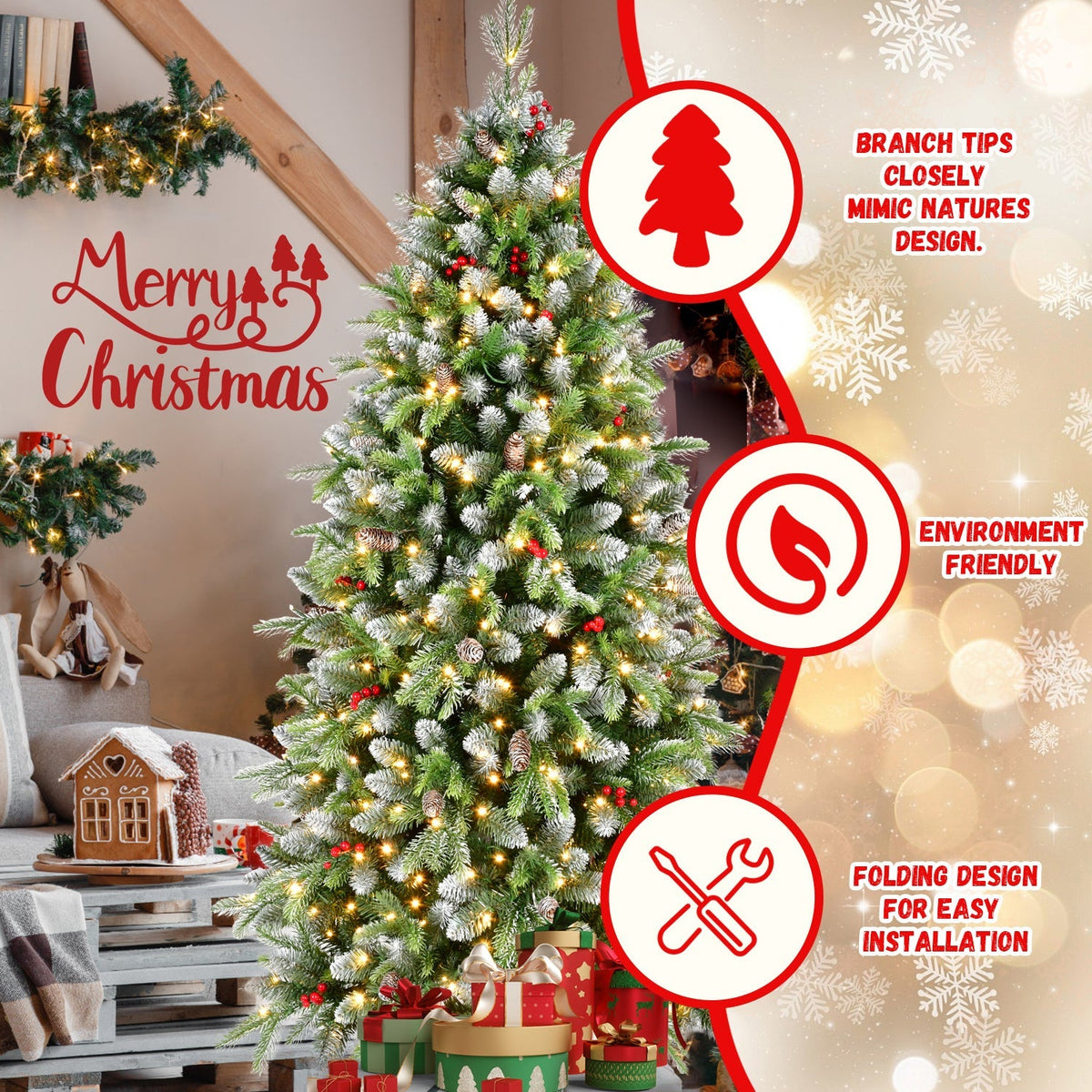 6ft Pre-Lit Artificial Christmas Tree with 380 Warm White LED Lights