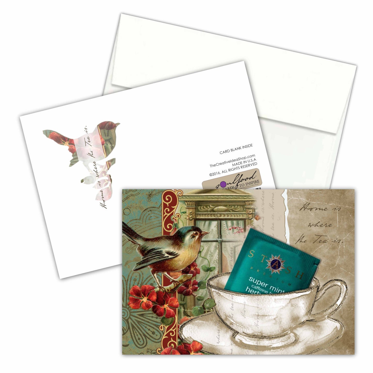 TEA GREETING CARD COLLECTION w. REAL TEA BAGS, Birds Flowers