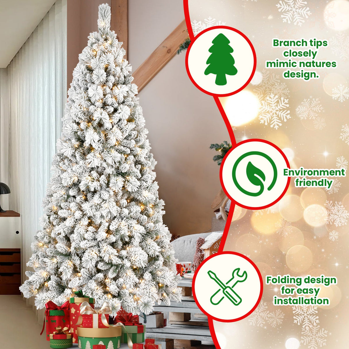 7.5FT Flocked Christmas Tree with 500 Warm White Lights