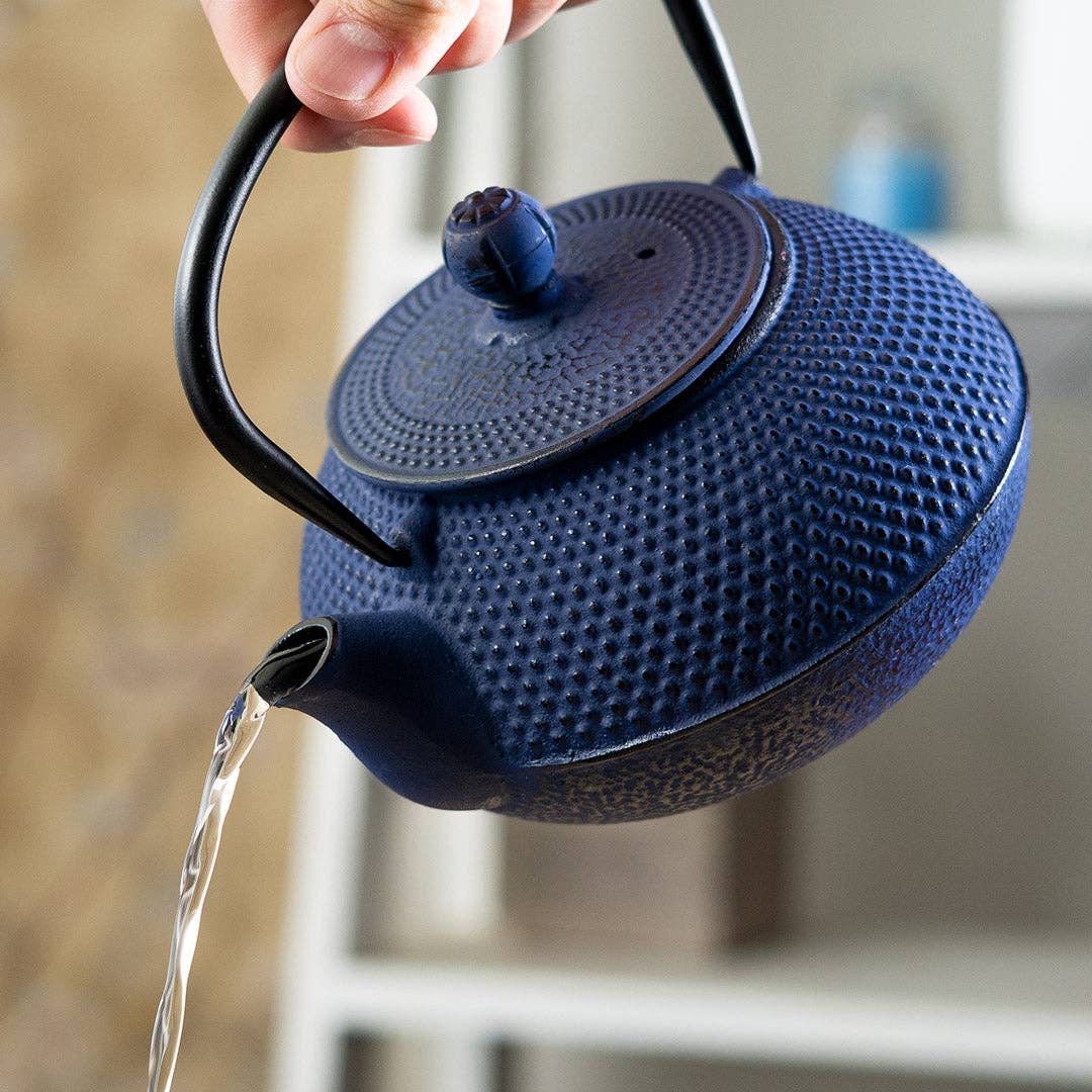 Navy Blue Hobnail Design 27oz Cast Iron Tea Pot (1/8)