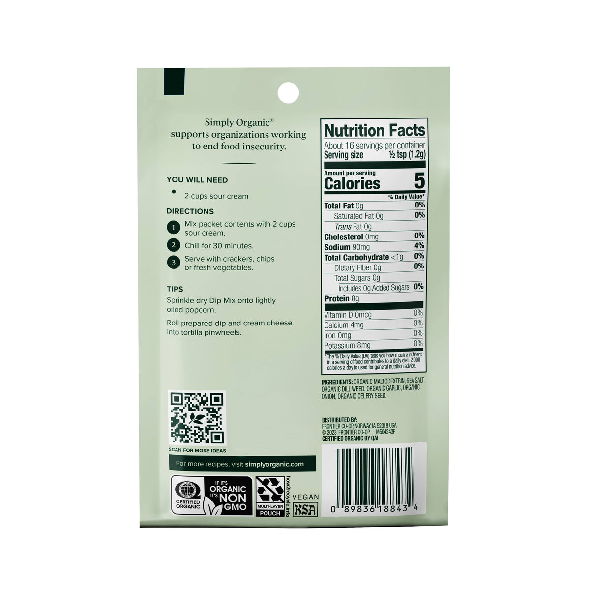 Creamy Dill Dip Mix, Certified Organic, Gluten-Free, 0.7 Oz