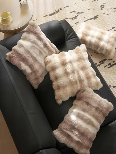 Luxury Faux Fur Decorative Filled Throw Pillow 18" W x 18" L – Ivory Plush Fluffy Cushion for Couch, Bedroom, Living Room and Office Décor