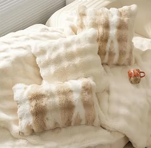 Luxury Faux Fur Decorative Filled Throw Pillow 18" W x 18" L – Ivory Plush Fluffy Cushion for Couch, Bedroom, Living Room and Office Décor