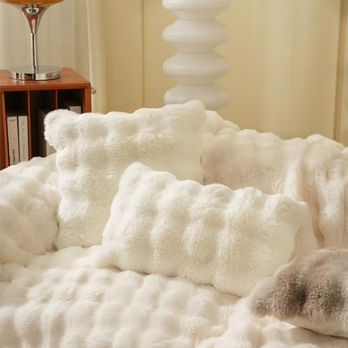 Luxury Faux Fur Decorative Filled Throw Pillow 18" W x 18" L – Ivory Plush Fluffy Cushion for Couch, Bedroom, Living Room and Office Décor