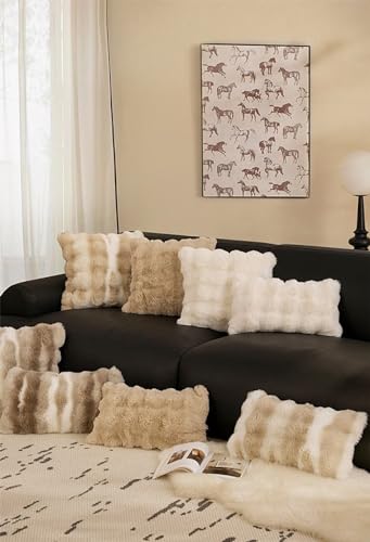 Luxury Faux Fur Decorative Filled Throw Pillow 18" W x 18" L – Ivory Plush Fluffy Cushion for Couch, Bedroom, Living Room and Office Décor