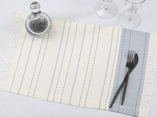 Dobby Striped Cotton Fringe Table Runner 14" W x 72" L — table setting accent for dining and special occasions home styling accent
