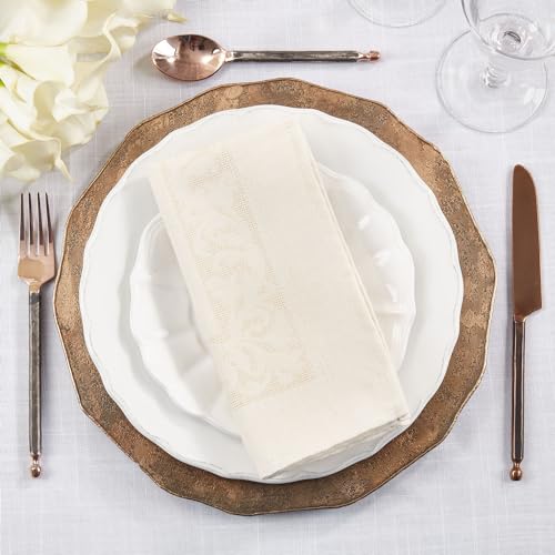 Ecru Jacquard Floral Tablecloth 65" W x 90" L Rectangle Flower Table Cover