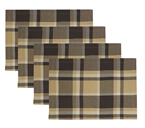 Classic Plaid Design 100% Cotton Placemats 14" W x 20" L, Set of 4 — dining room accent for seasonal table styling home styling accent