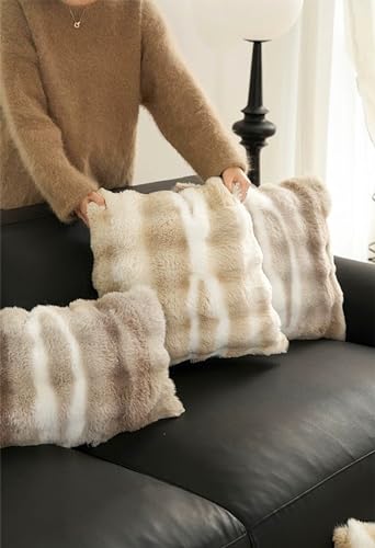 Luxury Faux Fur Decorative Filled Throw Pillow 18" W x 18" L – Ivory Plush Fluffy Cushion for Couch, Bedroom, Living Room and Office Décor