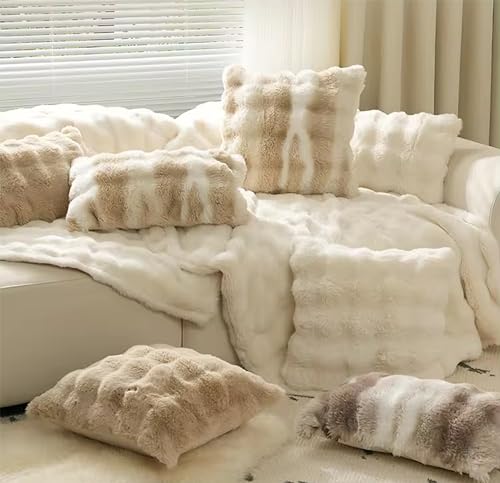 Luxury Faux Fur Decorative Filled Throw Pillow 18" W x 18" L – Ivory Plush Fluffy Cushion for Couch, Bedroom, Living Room and Office Décor