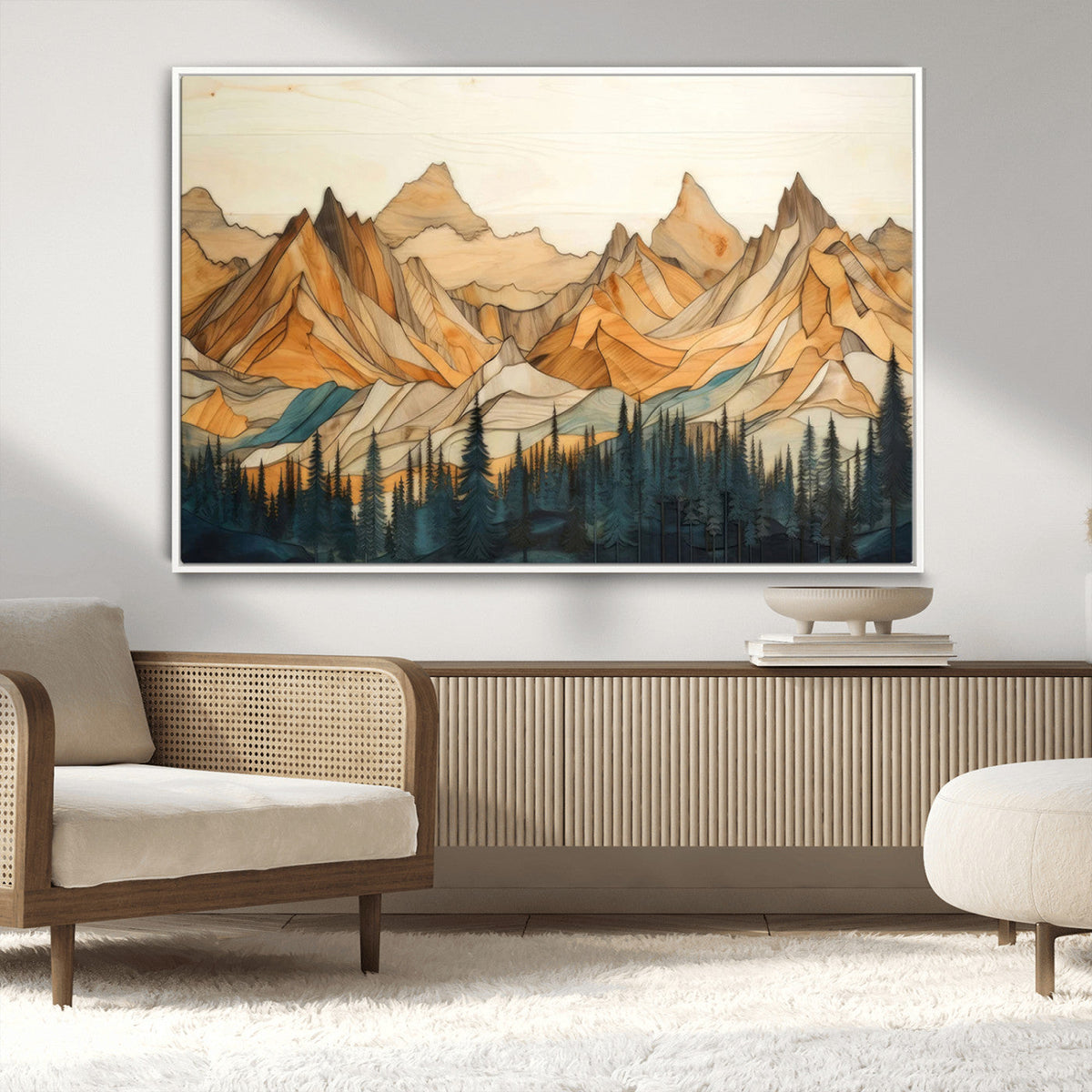 Rustic Wood Mountain Wall Art Print | Triptych Giclee Print
