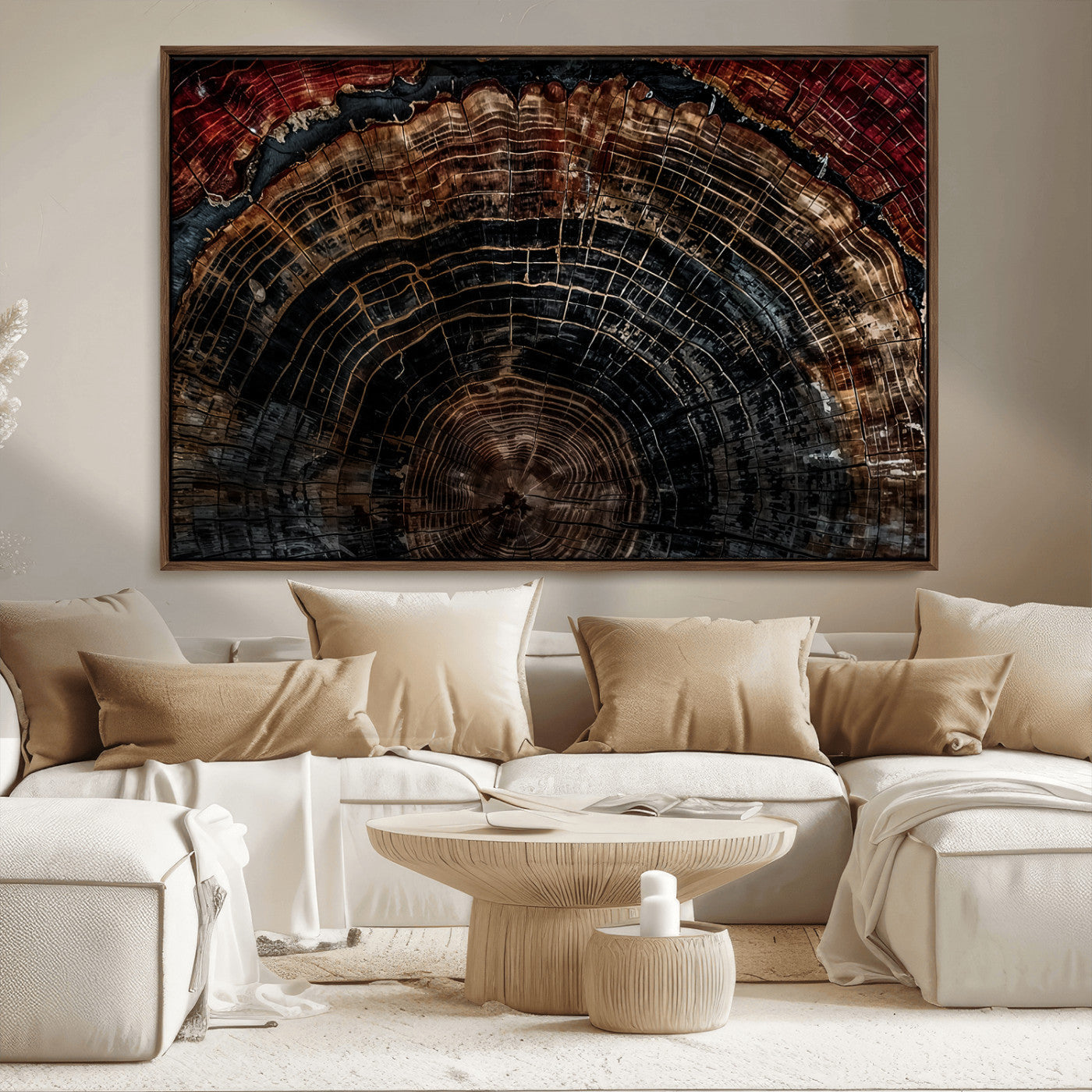 Dark Wood Ring Wall Art Canvas Print – Framed Abstract Tree