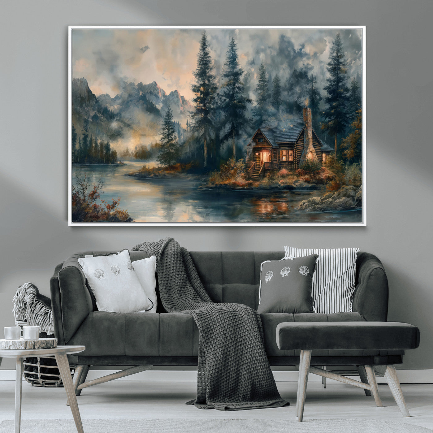 Rustic Cabin Woods Wall Art Print | Lake in a Forest Canvas