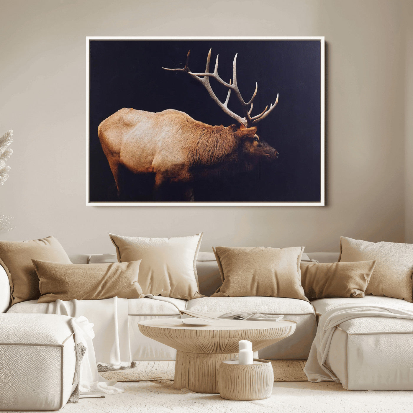 Bull Elk Decor Wall Art Canvas Print – Framed Elk