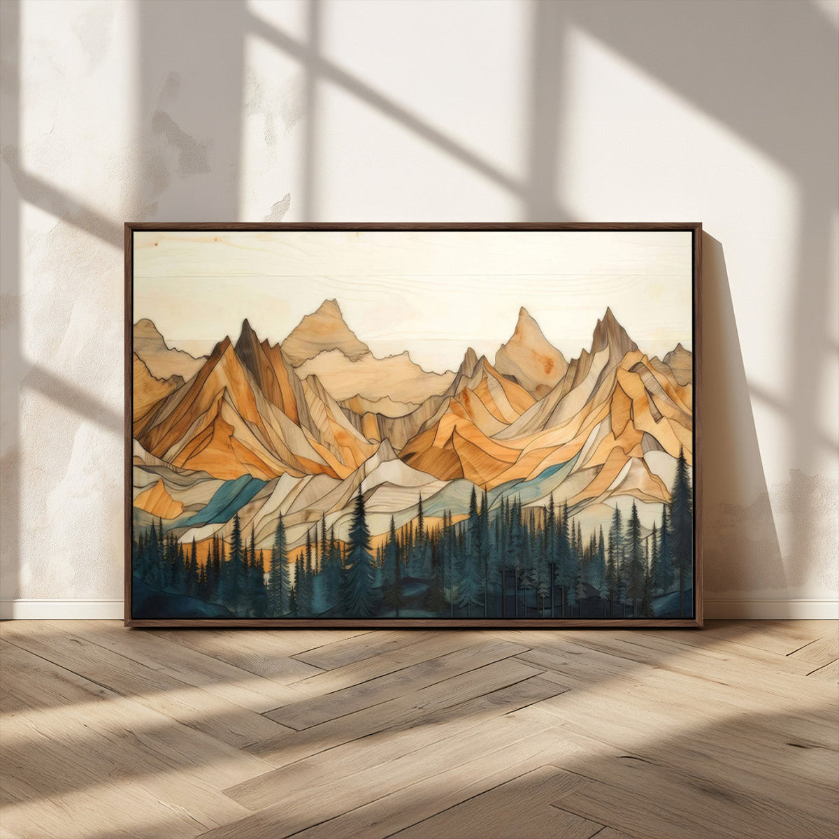 Rustic Wood Mountain Wall Art Print | Triptych Giclee Print