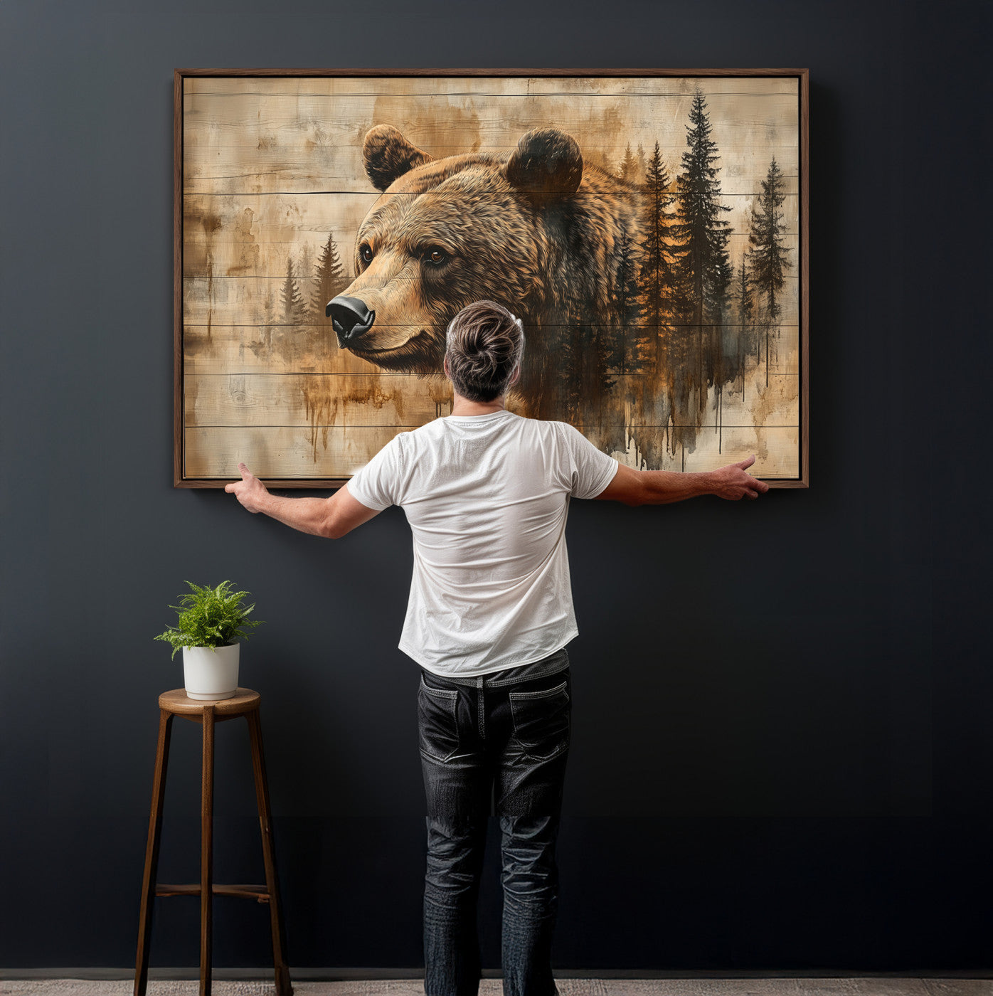 Rustic Grizzly Bear Wall Art, Abstract Grizzly 399 Bear Wall