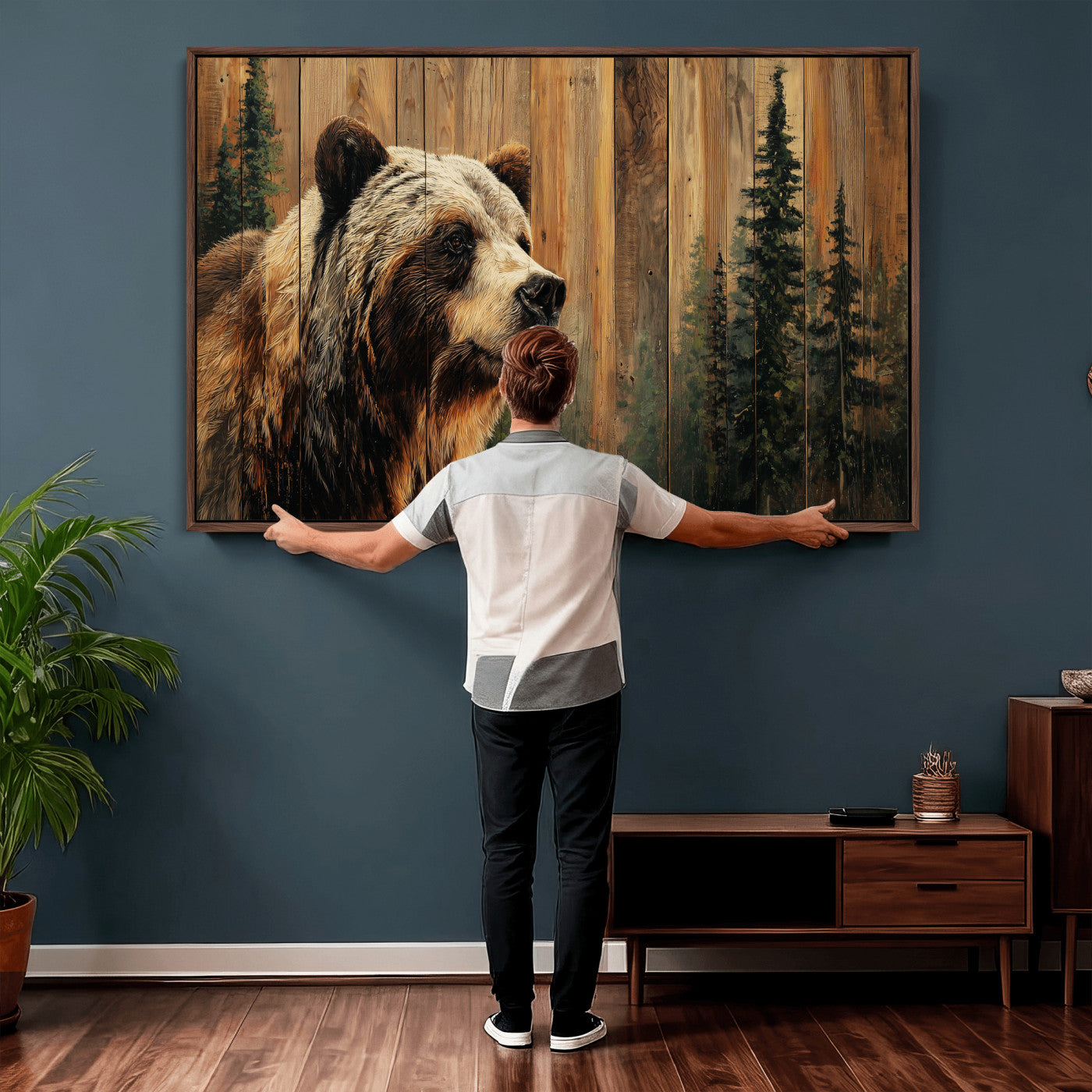 Grizzly Bear Wall Art Canvas Print, Rustic Wildlife Bear