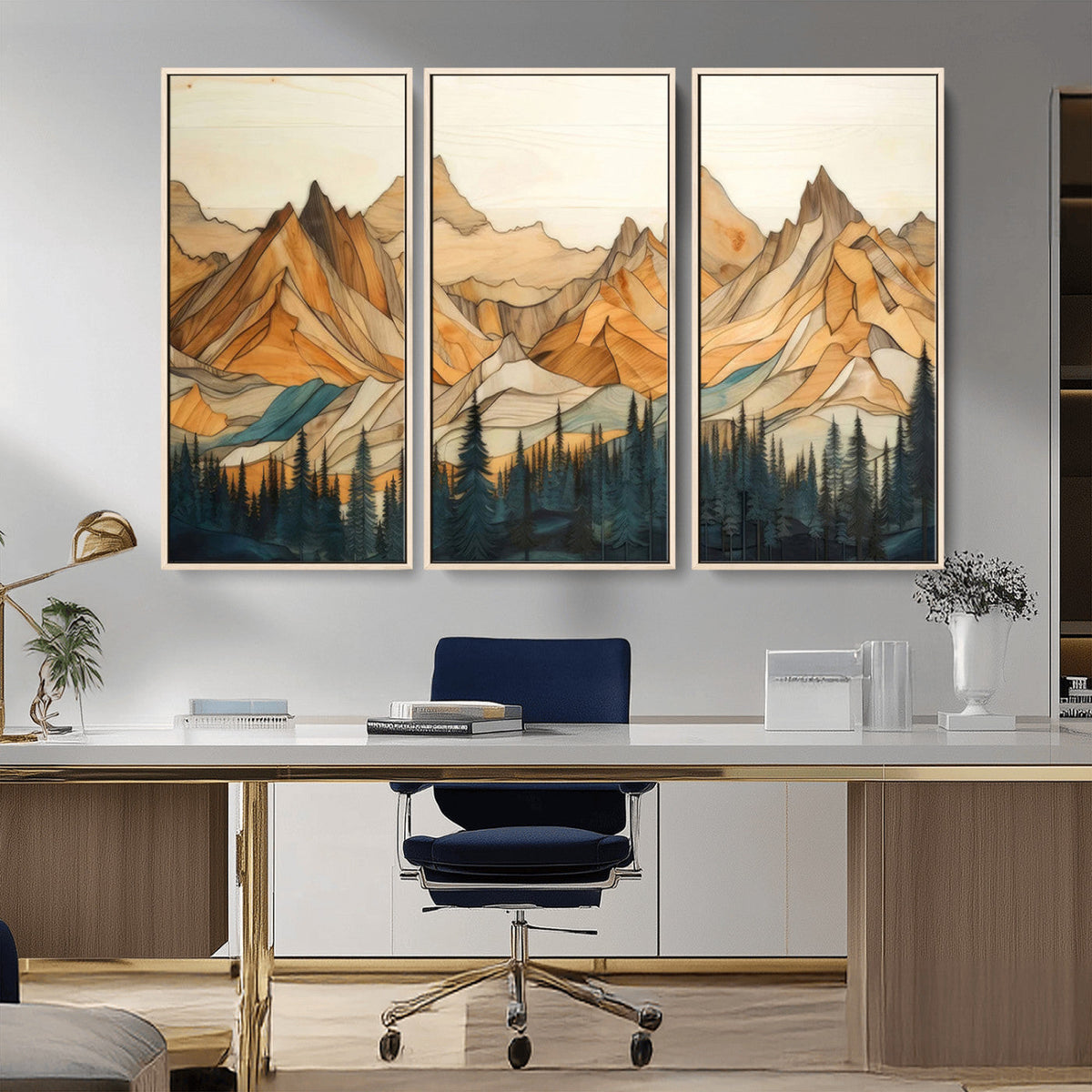 Rustic Wood Mountain Wall Art Print | Triptych Giclee Print