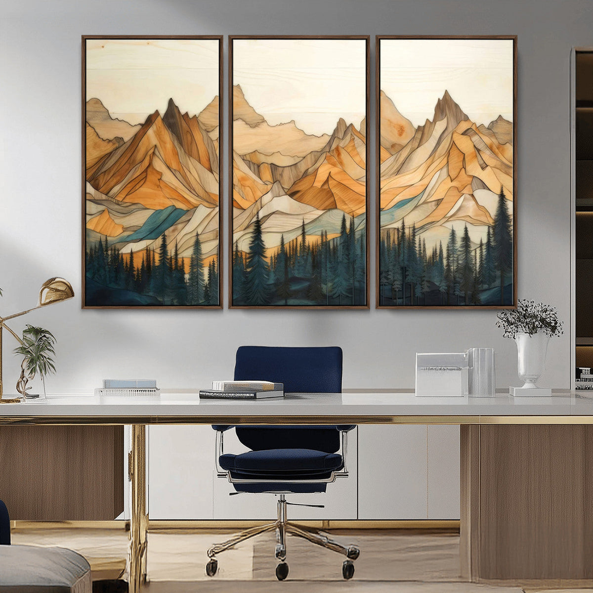 Rustic Wood Mountain Wall Art Print | Triptych Giclee Print