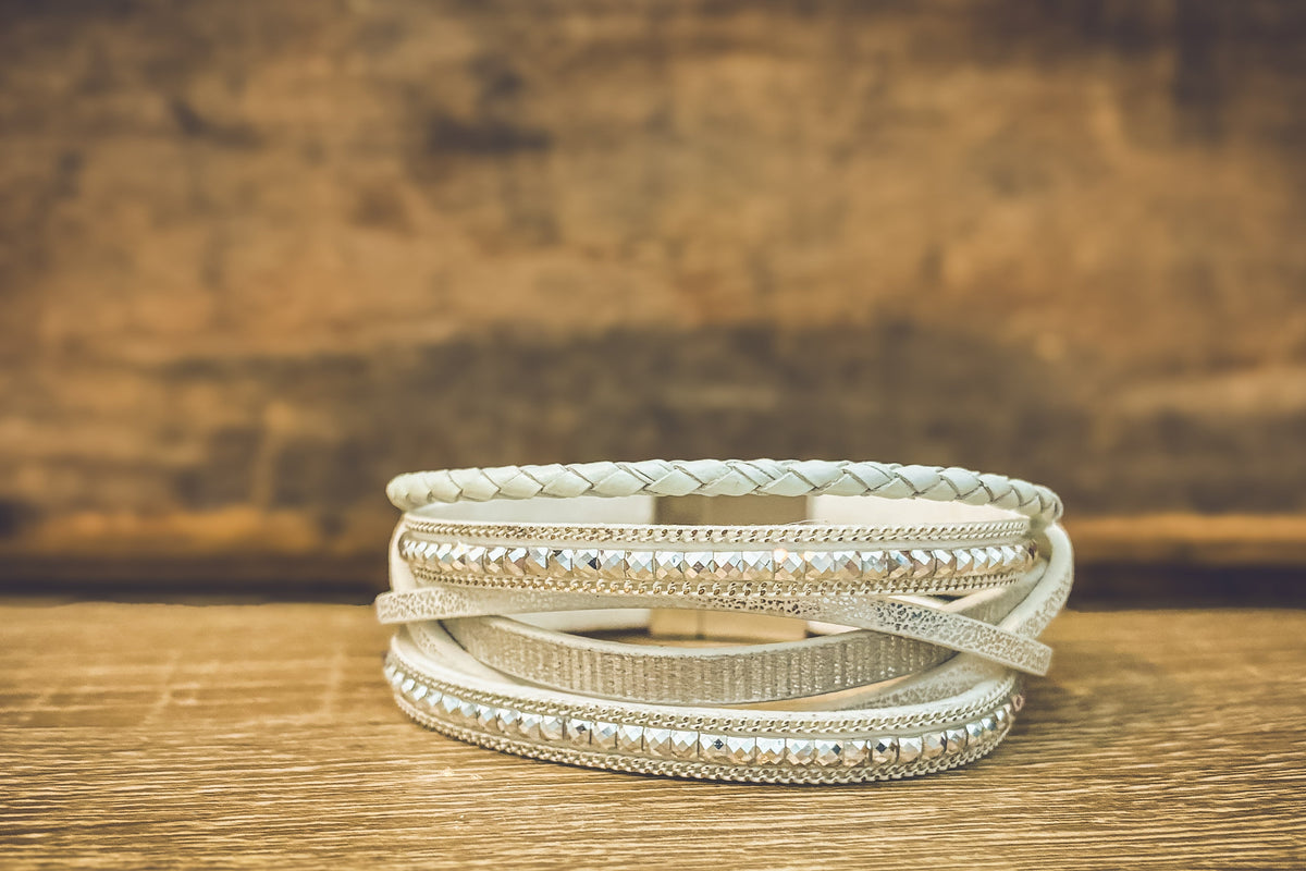 Beautiful White Leather Cuff Bracelet