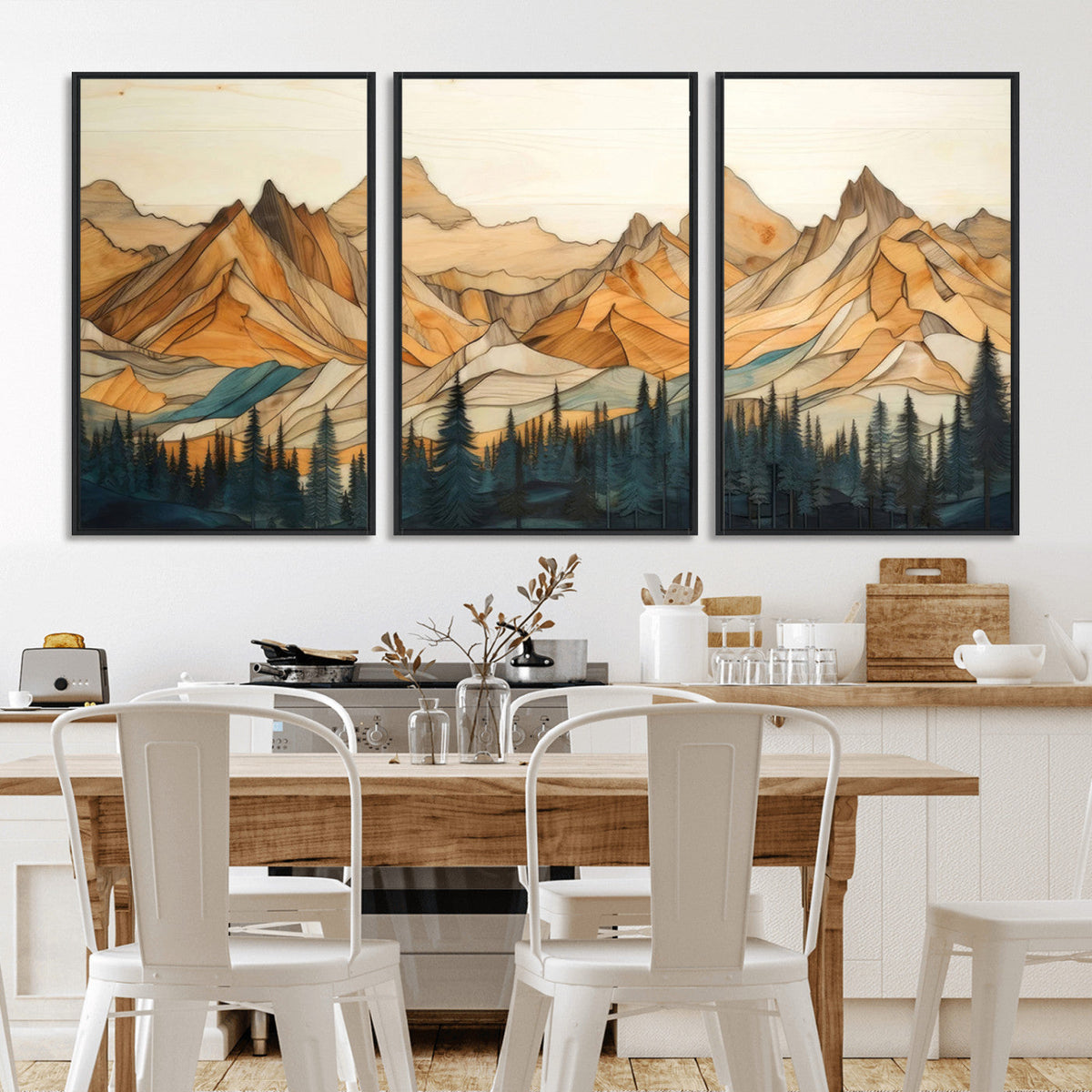 Rustic Wood Mountain Wall Art Print | Triptych Giclee Print