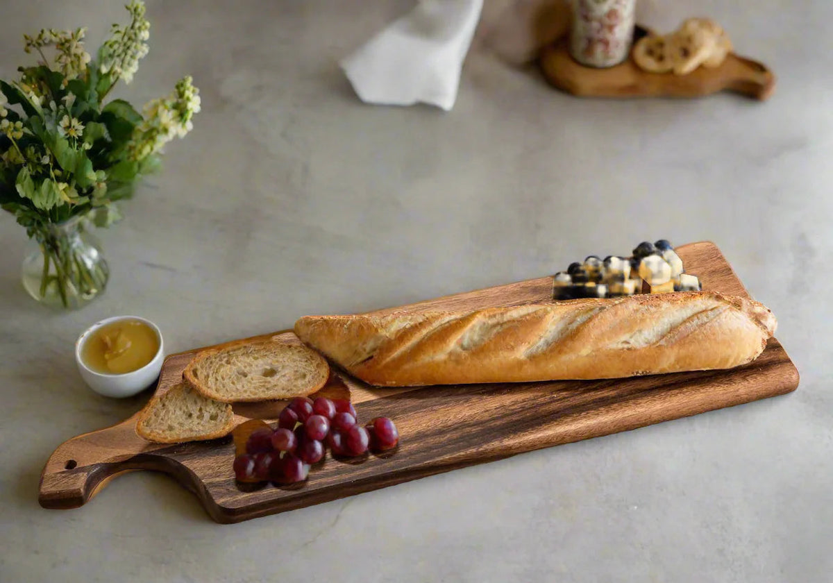 Acacia Wood Cutting / Charcuterie Board - Long, charcuterie serving board for entertaining, cheese boards and hostess gifts from Cedar & Spice Gifts
