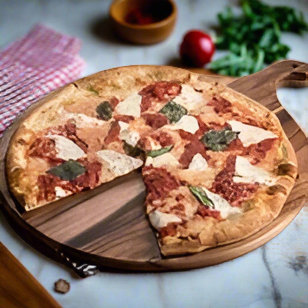 Acacia Wood Cutting / Charcuterie Board - Round, charcuterie serving board for entertaining, cheese boards and hostess gifts from Cedar & Spice Gifts