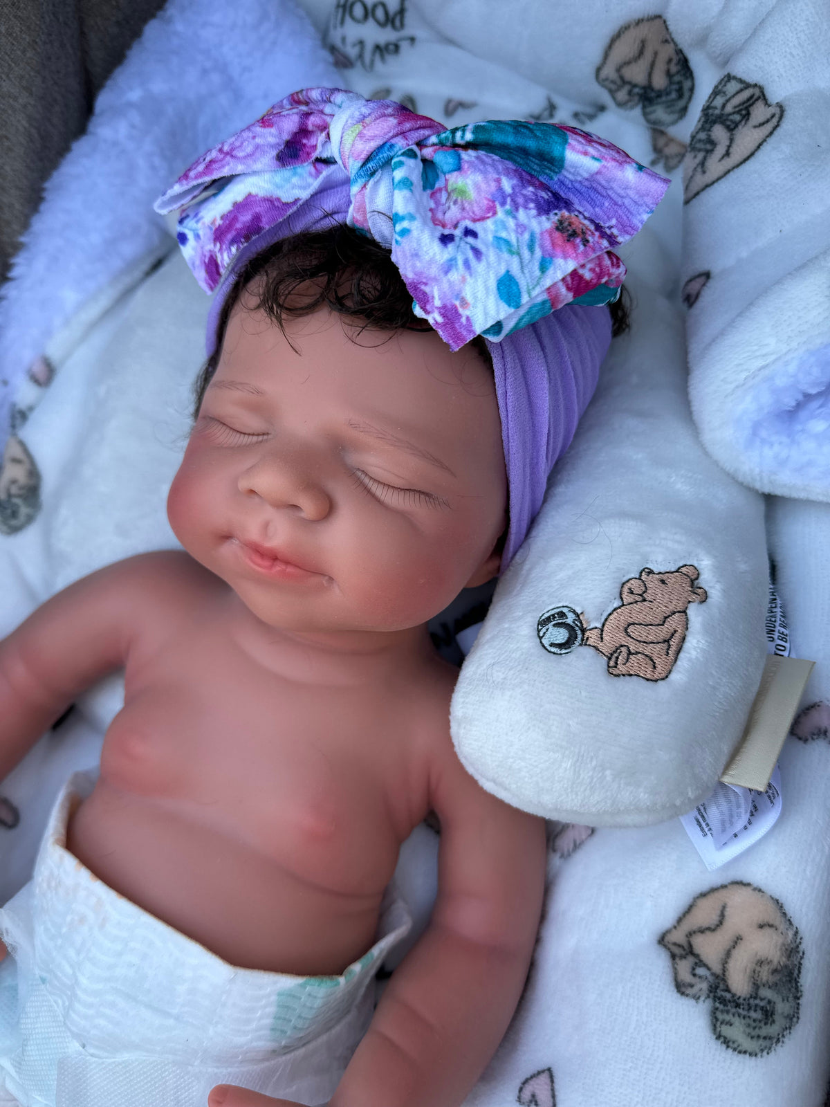 Victoria 19” W/ NEWBORN CURLY HAIR , CUSTOM MADE Full Silicone Tan Skin open mouth tat 5 days