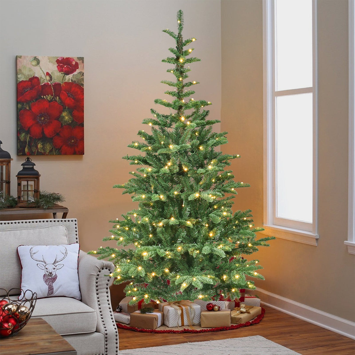 7ft Pre-Lit Christmas Tree with 400 Warm Lights
