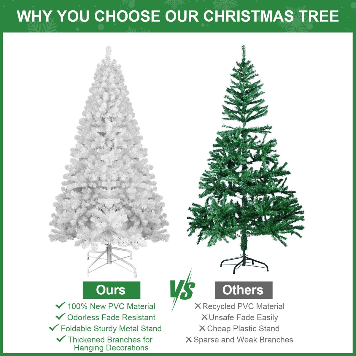 7ft White Christmas Tree with Memory Wire and 1064 Tips