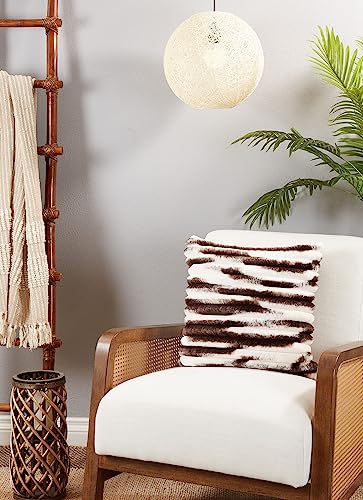 Striped Faux Fur Decorative Filled Throw Pillow 18" W x 18" L – Black Plush Cushion for Couch, Bedroom, Living Room and Office Décor