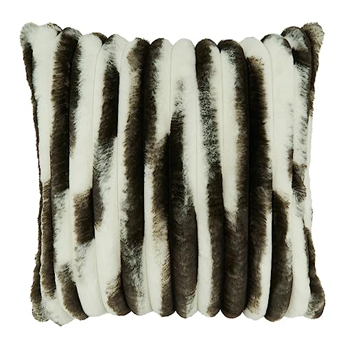Striped Faux Fur Decorative Filled Throw Pillow 18" W x 18" L – Black Plush Cushion for Couch, Bedroom, Living Room and Office Décor